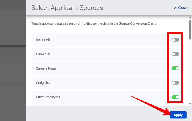 Select Applicant Sources Drawer (highlights