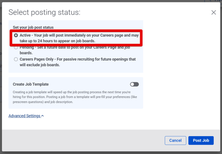 Select Posting Status pop-up (12.15.25) (Active highlight)