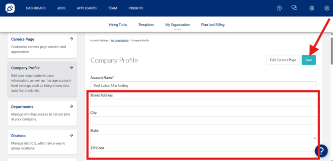 Settings - My Organization (Company Profile) (address info removed) (highlights)