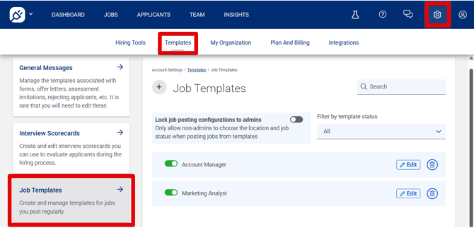 Settings - Templates (Job Templates) (1.7.26) (nav highlights)