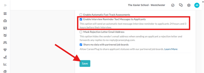 Settings, My Organization, Company Profile (Bottom) (Save) Enable Text Message