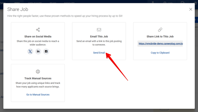 Share Job Modal (Email tile arrow)