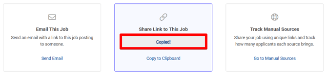 Share Job Modal (Share Link Copied notification) (cropped and highlighted)