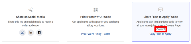 Share Job Modal (TtA Copied notification) (cropped and highlighted)