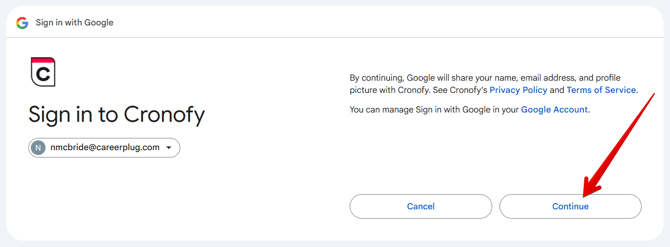 Sign In to Cronofy (arrow)