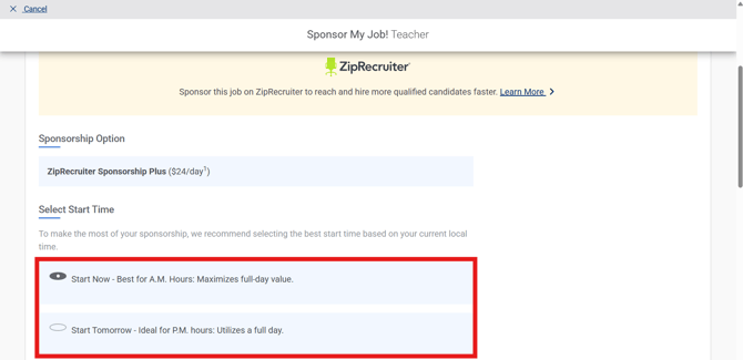 Sponsor Job page - Billing (6.22.26) (Start Time section) (modified) (Start Time highlight) (fixed)