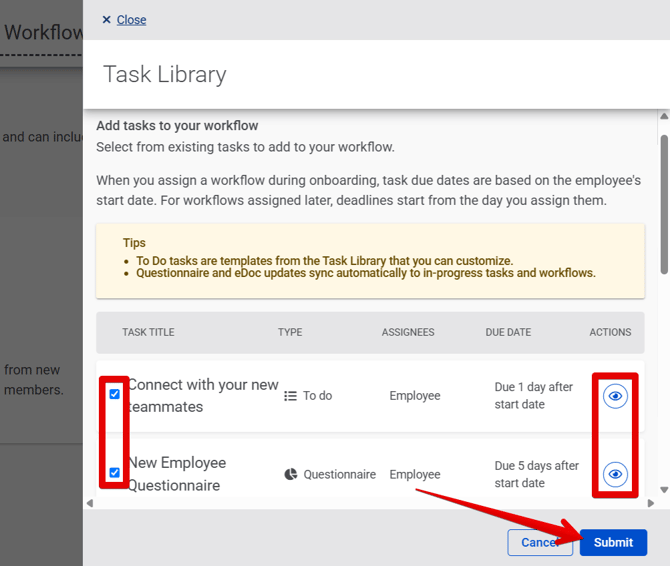 Task Library Drawer (5.2.25) (Tasks selected) (highlights)