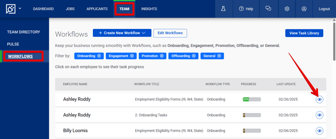 Team Page (5.2.25) (Workflows tab) (nav highlights+eyeball arrow)