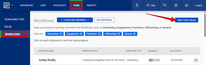 Team Page (5.2.25) (Workflows tab) (nav highlights+Task Library arrow)