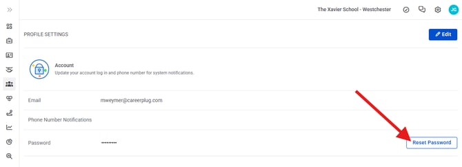 User Profile, Settings, Resend Password (Nav Bar Minimized) Reset Password