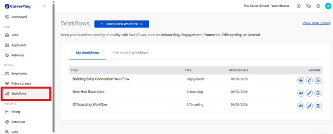 Workflows Page (Nav Bar Expanded) (tab highlight)