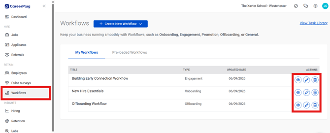 Workflows Page (Nav Bar Expanded) (tab+view,edit,delete highlights)