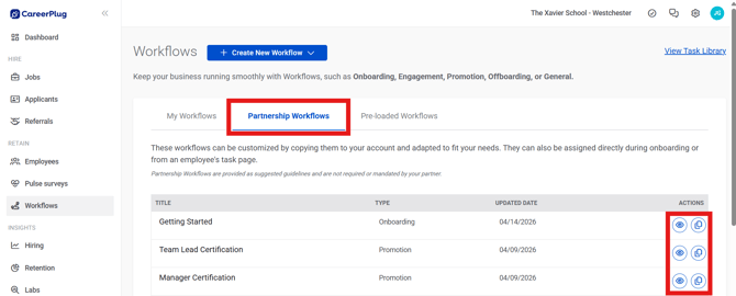 Workflows Page, Partnership Workflows (Nav Bar Expanded) (highlights)