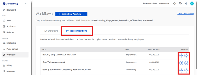 Workflows Page, Pre Loaded Workflows (Nav Bar Expanded) (Preloaded highlights)